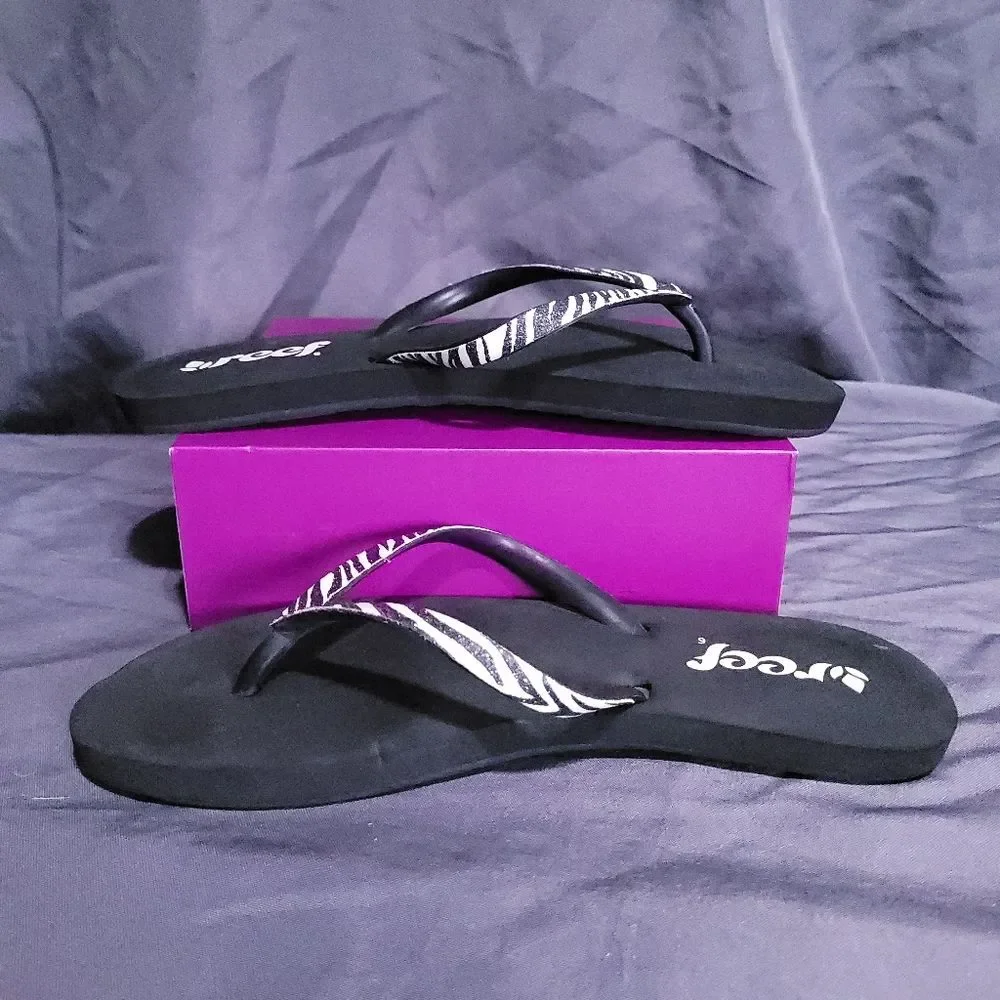 Reef Stargazer Luxe Black Zebra Thong Sandal Womens 6